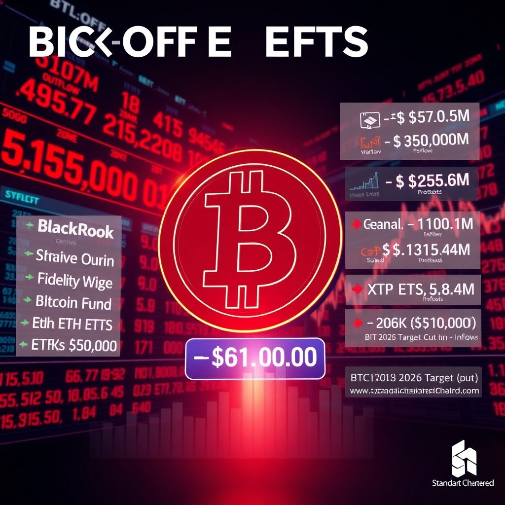 Bitcoin etfs see $410m outflows as standard chartered cuts Btc forecast to $100k